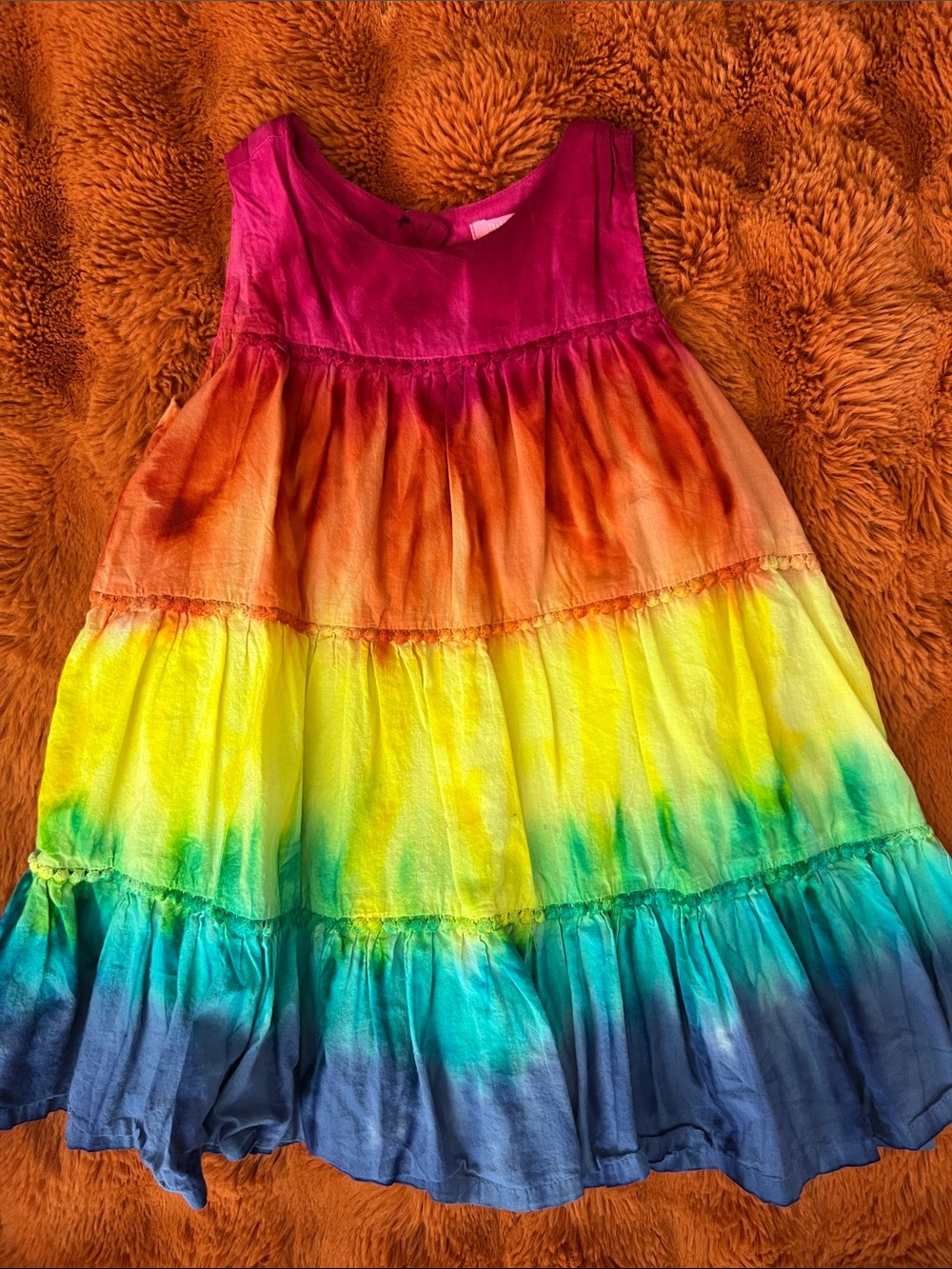 Kids Rainbow Tie-Dye Tiered Dress - Multicolor